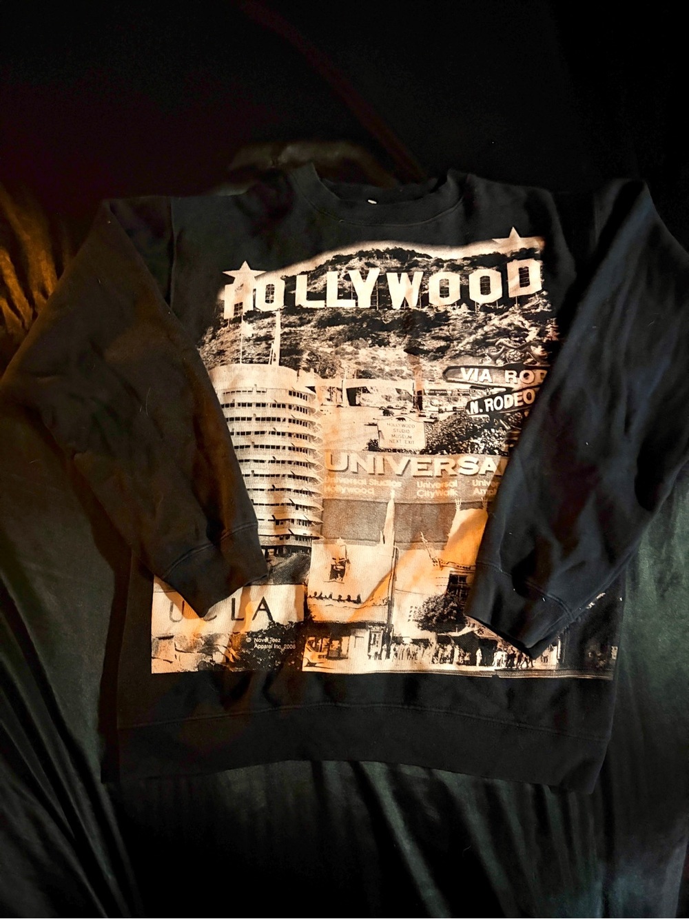 Alstyle Black Hollywood Photo-Print Crewneck Sweatshirt